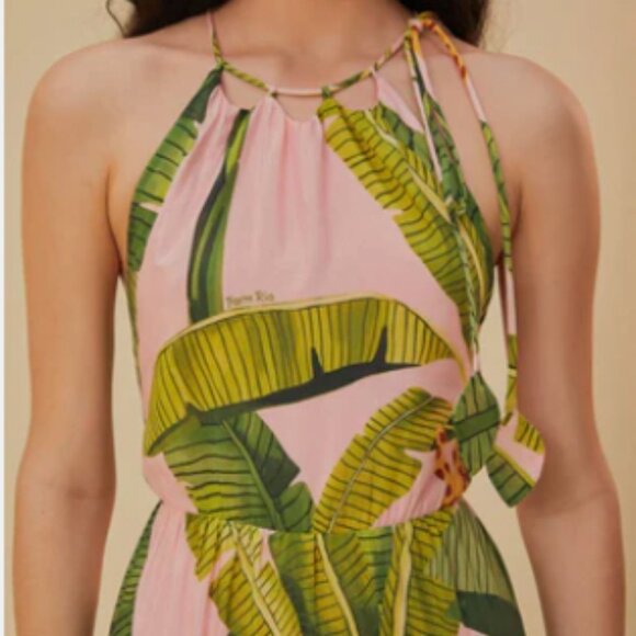 NEW! $295 FARM RIO BANANA LEAVES Pink Sleeveless MAXI DRESS Size M 8 10 - Picture 5 of 9